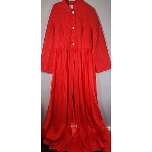 Vintage 1960-70s DEENA Mod Sheer And  Quilted‎ Robe - Small - 55"length Red